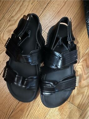 ASOS Black Chunky Velcro Strap Sandals with Metallic Accents